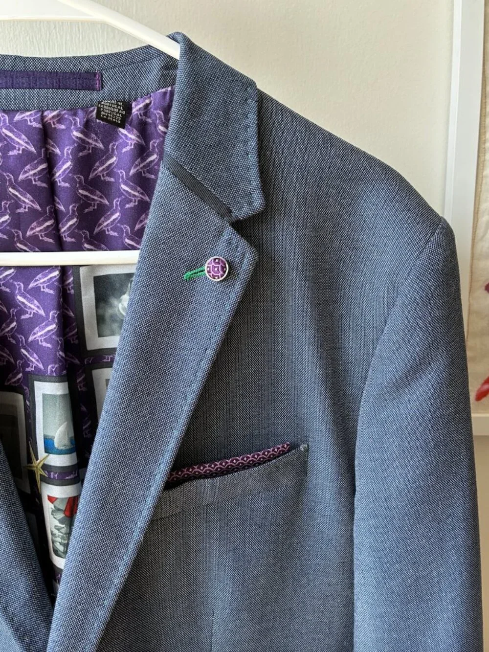 Ted Baker Blue Blazer w/ Purple Detailing & Green Stitching - US Size M